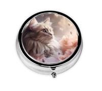 Round mini Pill Box WZYWHJ Cute pet cat Prints Small and Portable with partitions for Medicine Storage for Travel and Daily use