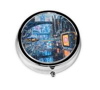 Round mini Pill Box WZYWHJ Cyber â€‹â€‹Grid Pattern Small and Portable with partitions for Medicine Storage for Travel and Daily use