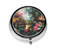 Round mini Pill Box WZYWHJ Deep Forest Plants Pattern Small and Portable with partitions for Medicine Storage for Travel and Daily use