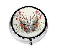 Round mini Pill Box WZYWHJ Deer Head and red Wine Prints Small and Portable with partitions for Medicine Storage for Travel and Daily use