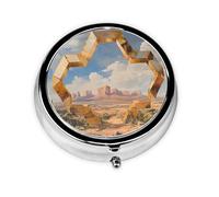 Round mini Pill Box WZYWHJ Desert Architecture Pattern Small and Portable with partitions for Medicine Storage for Travel and Daily use