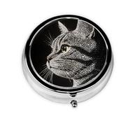 Round mini Pill Box WZYWHJ Diamond cat Head Pattern Small and Portable with partitions for Medicine Storage for Travel and Daily use