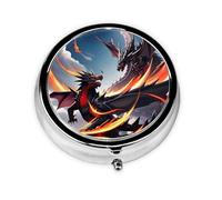 Round mini Pill Box WZYWHJ Double Dragon Battle Picture Small and Portable with partitions for Medicine Storage for Travel and Daily use
