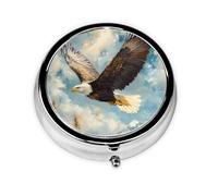 Round mini Pill Box WZYWHJ Eagle Soaring Pattern Small and Portable with partitions for Medicine Storage for Travel and Daily use
