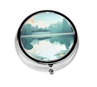 Round mini Pill Box WZYWHJ Fallen Leaves on a Tranquil Lake Prints Small and Portable with partitions for Medicine Storage for Travel and Daily use