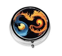 Round mini Pill Box WZYWHJ Fire and Water Symbol Picture Small and Portable with partitions for Medicine Storage for Travel and Daily use