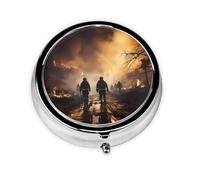 Round mini Pill Box WZYWHJ Firefighters Fighting Fires Printing Small and Portable with partitions for Medicine Storage for Travel and Daily use