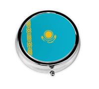 Round mini Pill Box WZYWHJ Flag of Kazakhstan Pattern Small and Portable with partitions for Medicine Storage for Travel and Daily use