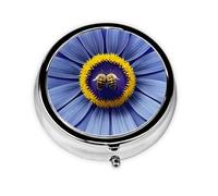 Round mini Pill Box WZYWHJ Flower Heart bee Picture Small and Portable with partitions for Medicine Storage for Travel and Daily use