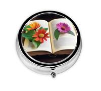 Round mini Pill Box WZYWHJ Flowers in A Book Pattern Small and Portable with partitions for Medicine Storage for Travel and Daily use