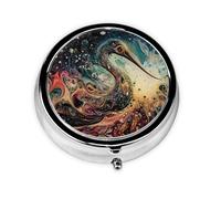 Round mini Pill Box WZYWHJ Fluid Crane Head Pattern Small and Portable with partitions for Medicine Storage for Travel and Daily use