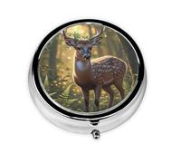 Round mini Pill Box WZYWHJ Forest Sika Deer Pattern Small and Portable with partitions for Medicine Storage for Travel and Daily use