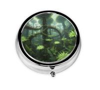 Round mini Pill Box WZYWHJ Fractal Fern Forest Prints Small and Portable with partitions for Medicine Storage for Travel and Daily use