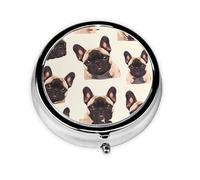 Round mini Pill Box WZYWHJ French Bulldog Dog Pattern Small and Portable with partitions for Medicine Storage for Travel and Daily use