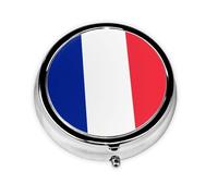 Round mini Pill Box WZYWHJ French Flag Prints Small and Portable with partitions for Medicine Storage for Travel and Daily use