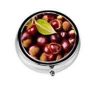 Round mini Pill Box WZYWHJ Fresh Chestnuts Pattern Small and Portable with partitions for Medicine Storage for Travel and Daily use
