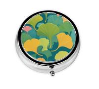 Round mini Pill Box WZYWHJ Ginkgo Leaf Veins Prints Small and Portable with partitions for Medicine Storage for Travel and Daily use