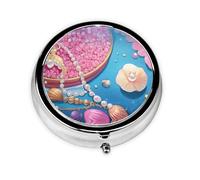Round mini Pill Box WZYWHJ Glowing Shells Pattern Small and Portable with partitions for Medicine Storage for Travel and Daily use