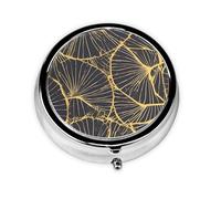 Round mini Pill Box WZYWHJ Golden Leaf Prints Small and Portable with partitions for Medicine Storage for Travel and Daily use
