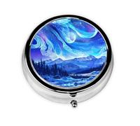 Round mini Pill Box WZYWHJ Gorgeous Northern Lights Picture Small and Portable with partitions for Medicine Storage for Travel and Daily use