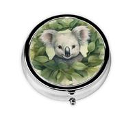 Round mini Pill Box WZYWHJ Green Leaf Koala Printing Small and Portable with partitions for Medicine Storage for Travel and Daily use