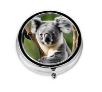 Round mini Pill Box WZYWHJ Green Leaf Koala Prints Small and Portable with partitions for Medicine Storage for Travel and Daily use