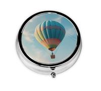 Round mini Pill Box WZYWHJ Hot air Balloon Flying high Picture Small and Portable with partitions for Medicine Storage for Travel and Daily use