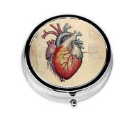 Round mini Pill Box WZYWHJ Human Anatomy Heart Chart Picture Small and Portable with partitions for Medicine Storage for Travel and Daily use