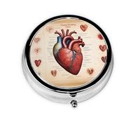 Round mini Pill Box WZYWHJ Human Anatomy Heart Chart Prints Small and Portable with partitions for Medicine Storage for Travel and Daily use