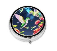 Round mini Pill Box WZYWHJ Hummingbird Night sh Pattern Small and Portable with partitions for Medicine Storage for Travel and Daily use