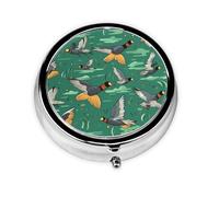 Round mini Pill Box WZYWHJ Hunting Flying Wild Ducks Printing Small and Portable with partitions for Medicine Storage for Travel and Daily use