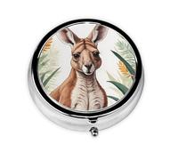 Round mini Pill Box WZYWHJ Kangaroo Prints Small and Portable with partitions for Medicine Storage for Travel and Daily use