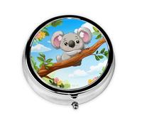 Round mini Pill Box WZYWHJ Koala Lying on The Tree Picture Small and Portable with partitions for Medicine Storage for Travel and Daily use