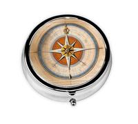 Round mini Pill Box WZYWHJ Law of The Compass Navigation Pattern Small and Portable with partitions for Medicine Storage for Travel and Daily use