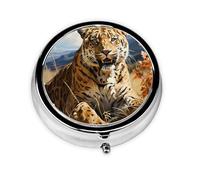 Round mini Pill Box WZYWHJ Leopard in Search of Prey Picture Small and Portable with partitions for Medicine Storage for Travel and Daily use