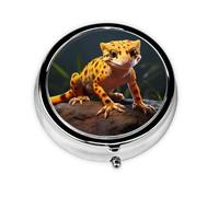 Round mini Pill Box WZYWHJ Leopard Little Gecko Printing Small and Portable with partitions for Medicine Storage for Travel and Daily use