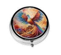 Round mini Pill Box WZYWHJ Little Phoenix on The Rainbow Printing Small and Portable with partitions for Medicine Storage for Travel and Daily use