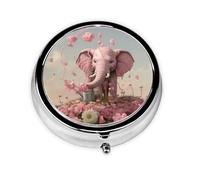 Round mini Pill Box WZYWHJ Little Pink Elephant Watering The Flowers Printing Small and Portable with partitions for Medicine Storage for Travel and Daily use