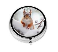 Round mini Pill Box WZYWHJ Little Squirrel on The Snow Tree Printing Small and Portable with partitions for Medicine Storage for Travel and Daily use