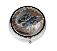 Round mini Pill Box WZYWHJ Little Turtle in The Conch Printing Small and Portable with partitions for Medicine Storage for Travel and Daily use