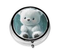 Round mini Pill Box WZYWHJ Little White Bear in The rain Printing Small and Portable with partitions for Medicine Storage for Travel and Daily use