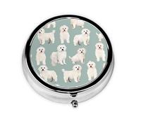 Round mini Pill Box WZYWHJ Little White Dogs Pattern Printing Small and Portable with partitions for Medicine Storage for Travel and Daily use