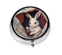 Round mini Pill Box WZYWHJ Little White Rabbit in The Quilt Printing Small and Portable with partitions for Medicine Storage for Travel and Daily use