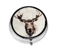 Round mini Pill Box WZYWHJ Majestic elk Head Prints Small and Portable with partitions for Medicine Storage for Travel and Daily use