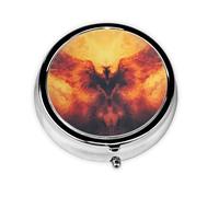Round mini Pill Box WZYWHJ Majestic Flame Bird Picture Small and Portable with partitions for Medicine Storage for Travel and Daily use