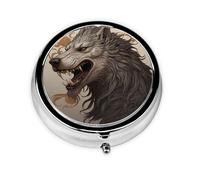 Round mini Pill Box WZYWHJ Majestic Giant Wolf Prints Small and Portable with partitions for Medicine Storage for Travel and Daily use
