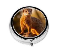 Round mini Pill Box WZYWHJ Meerkat Printing Small and Portable with partitions for Medicine Storage for Travel and Daily use