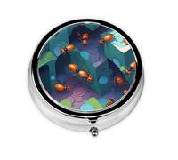 Round mini Pill Box WZYWHJ Micro Ant Colony Prints Small and Portable with partitions for Medicine Storage for Travel and Daily use