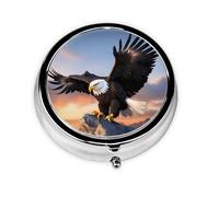 Round mini Pill Box WZYWHJ Mighty Bald Eagle Pattern Small and Portable with partitions for Medicine Storage for Travel and Daily use