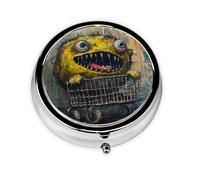 Round mini Pill Box WZYWHJ Monster in The Stroller Printing Small and Portable with partitions for Medicine Storage for Travel and Daily use
